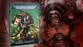 chaos knights codex warhammer 40k product shot and artwork background shaded