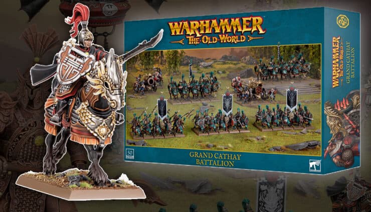 grand cathay battlaion product show of paint general and box with shaded background battle