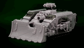 product shot of Gloomy Angels Perun Ikarus Pattern Heavy Transport Conversion Kit 3d printed parts over a 40k land raider chasis