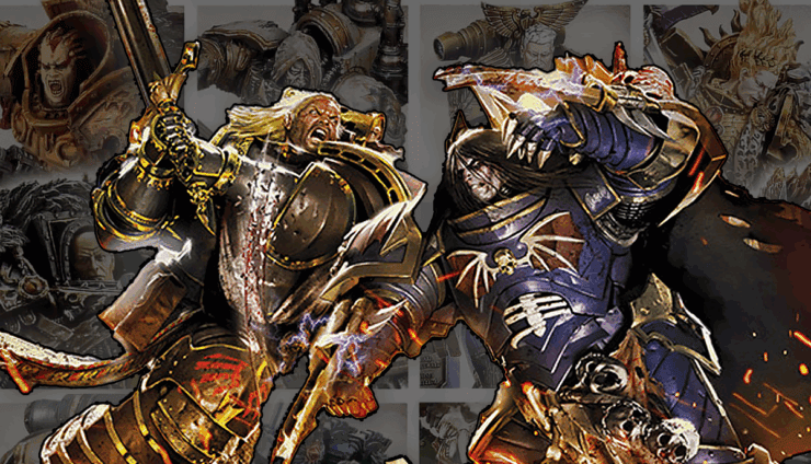 warhammer 40k primarchs all 21 head shots with lion fighting nighthaunter art in foreground