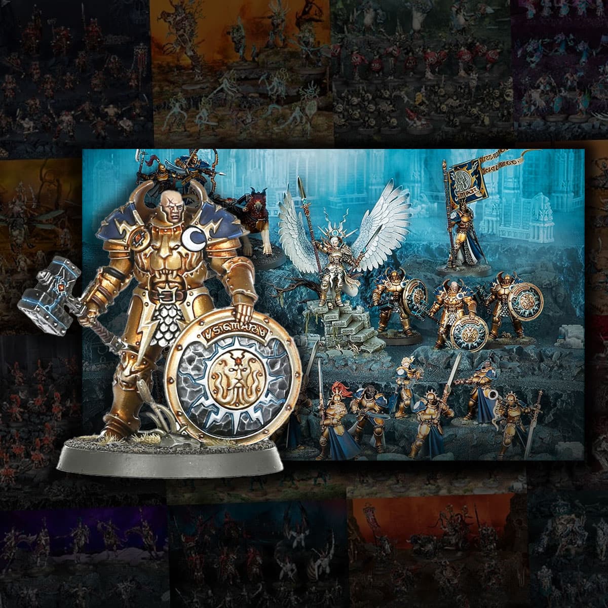 age of sigmar spearhead stormcast paint minis on terrain background product shots