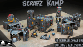Scrapz Kamp painted terrain for warhammer 40k orks on table