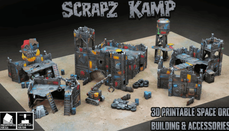 Scrapz Kamp painted terrain for warhammer 40k orks on table