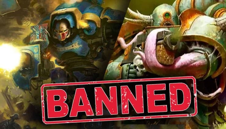 death guard imperial knights 40k faction art with red letters banned