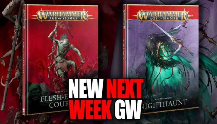 new next week aos nighthaunts battletome and flesh eater courts warhammer aos product shots and backgroun artwork from cover