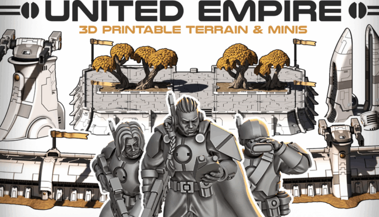 united empire kickstarter image of new model renders like tau 40k and terrain emplacments