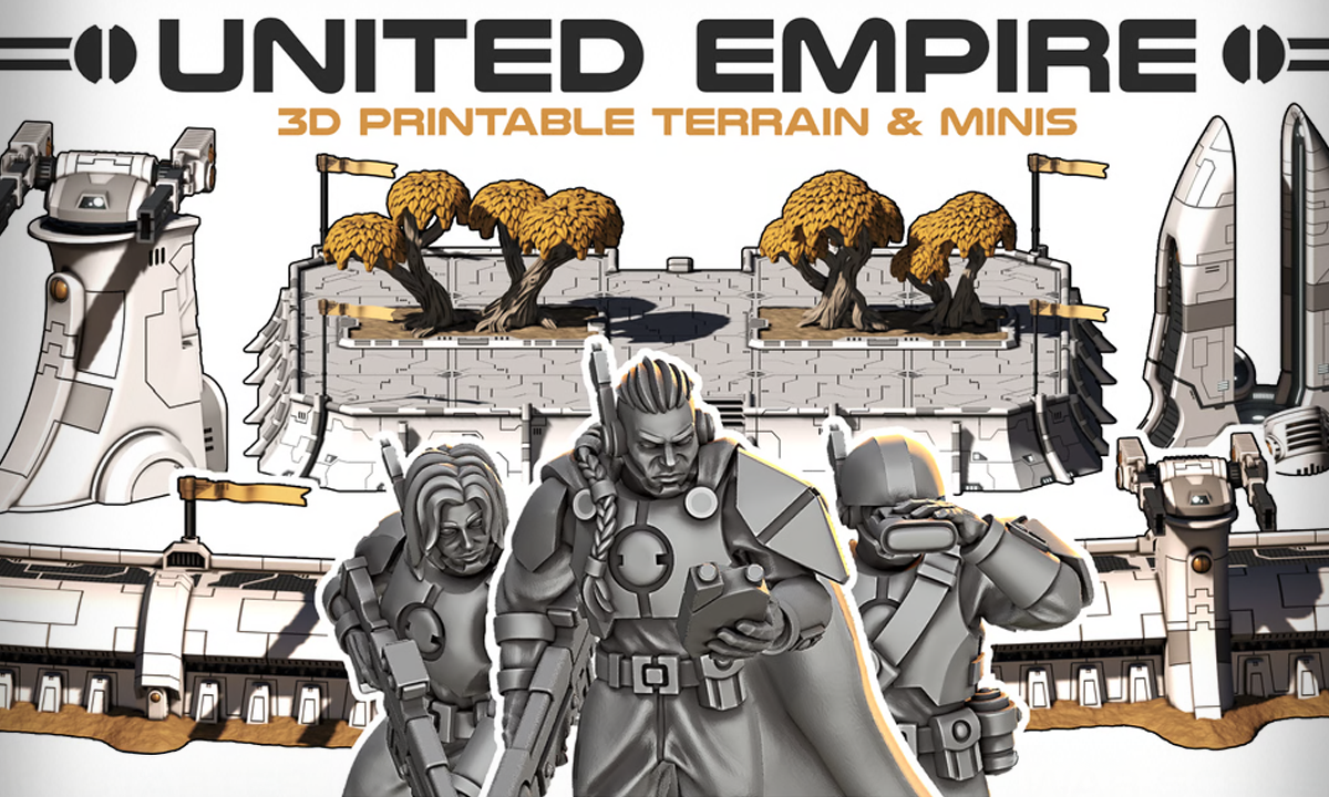 united empire kickstarter image of new model renders like tau 40k and terrain emplacments
