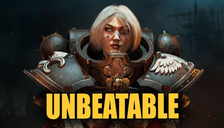 40k meta monday sisters of battle adepta soroitas art of sister with fire in front and ruins behind