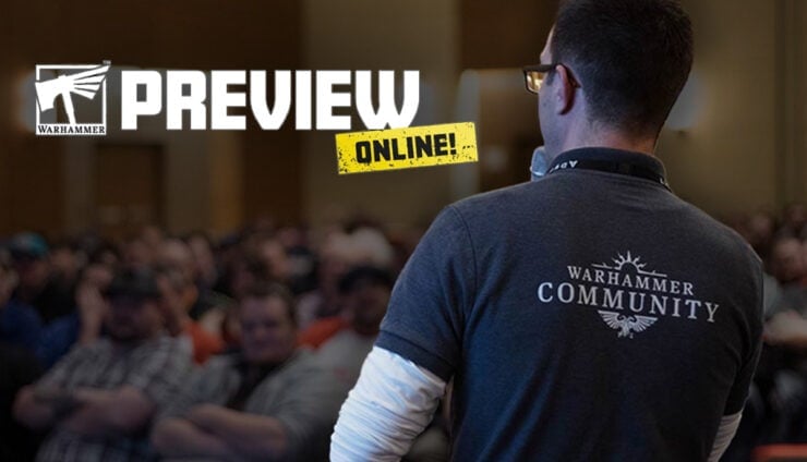 gw online preview warhamemr community annoucner takling to crowd at event 40k aos lvo nova open