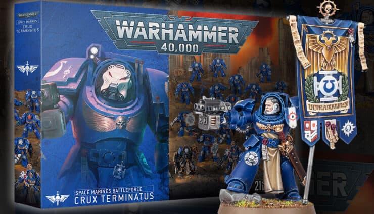 new crux terminatus battleforce box set anchient model warhammer 40k product shot with painted models in background