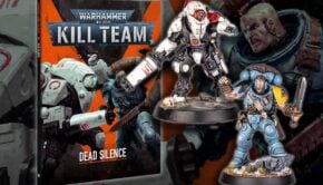 kill team dead silence warhammer 40k art with painted space wolves scout and tau stealth suit
