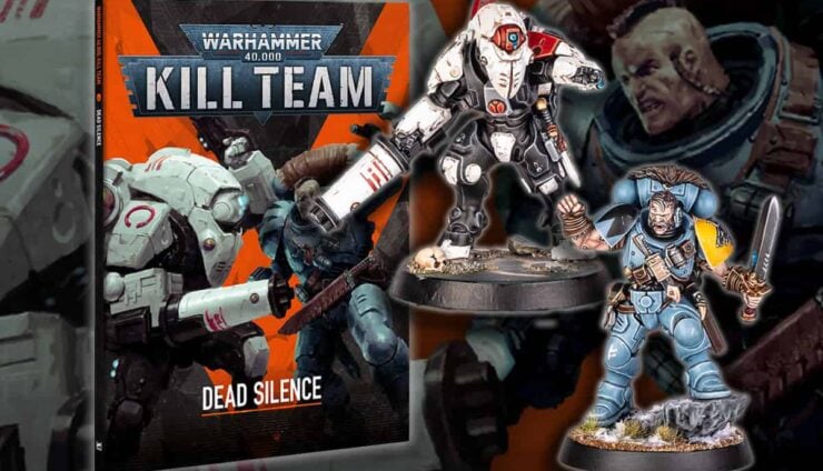 kill team dead silence warhammer 40k art with painted space wolves scout and tau stealth suit