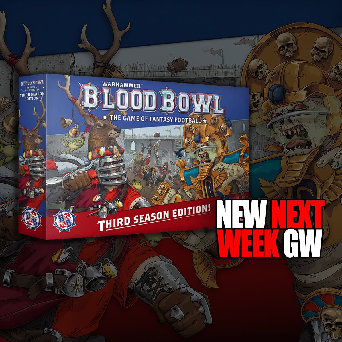 new pre order next week blood bowl third season product image box with background art warhammer