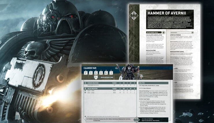 new warhammer iron hands codex rules pdf with IH marine art in background