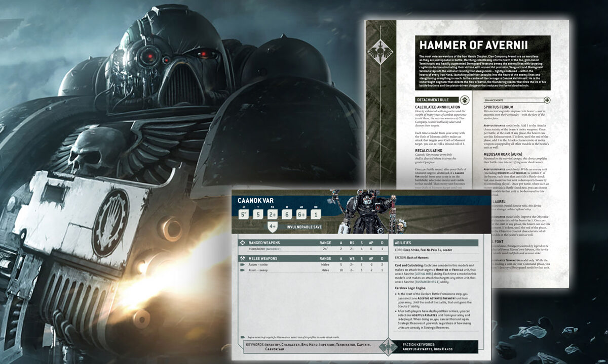 new warhammer iron hands codex rules pdf with IH marine art in background