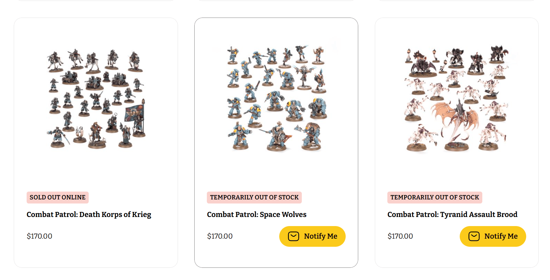 sold out online warhammer 40k combat patrols
