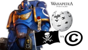 wahapedia logo with space marine warhammer 40k copyright versus piracy debate
