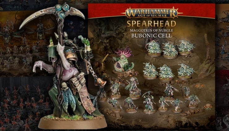 AOS Age of Sigmar spearhead maggotkin product shot and painted miniatures age of sigmar