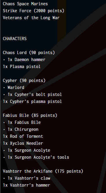Trae Burnett's Chaos Space Marines army list