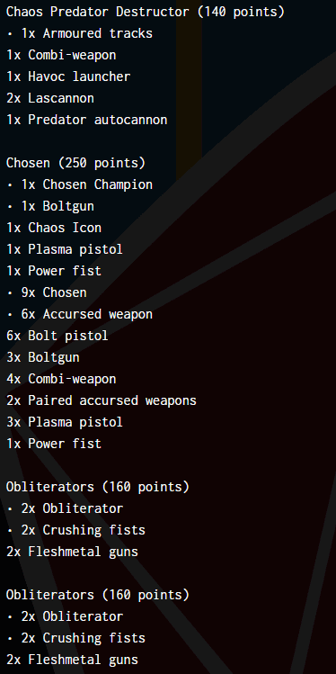 Trae Burnett's Chaos Space Marines army list