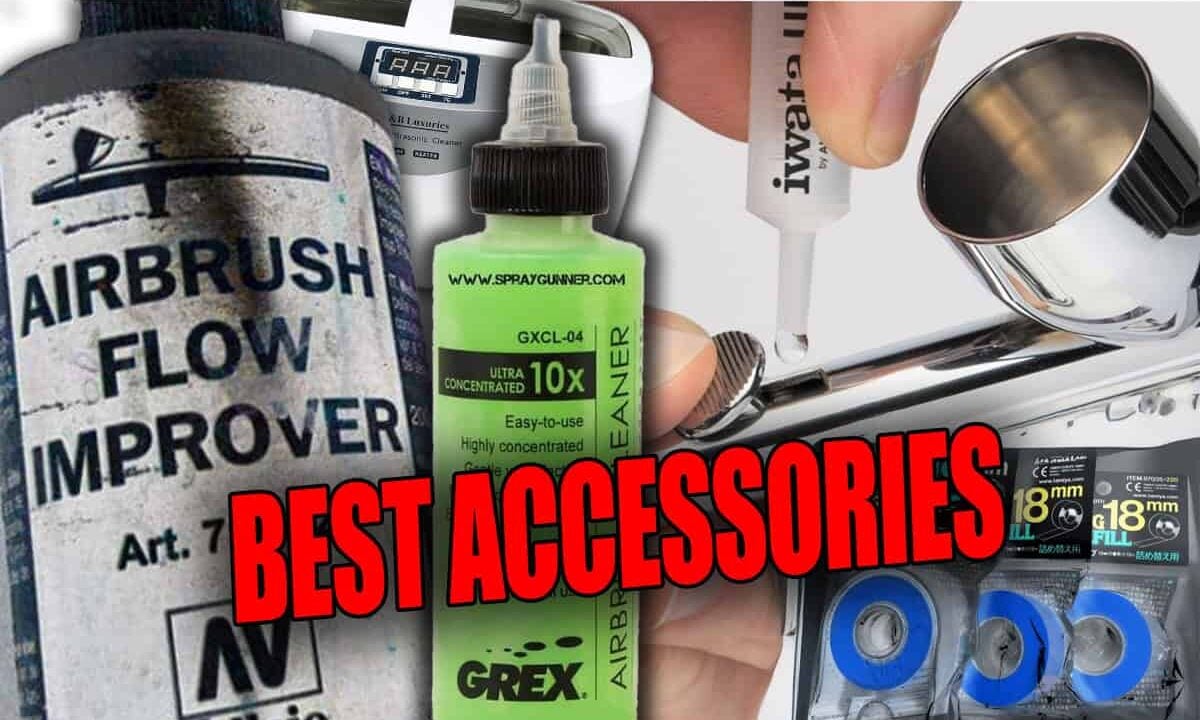 best airbrush accessories in red letters product shots