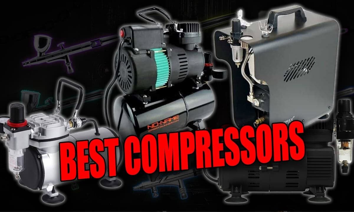 best airbrush compressors for miniatures product shots and red text 1
