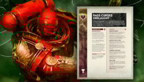 Rage-cursed Onslaught blodo angels 40k detachment with codex art in background grotmas day 7