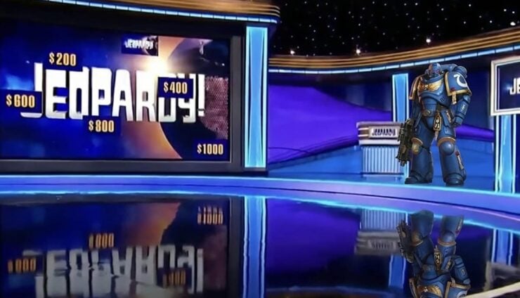 Space marine as a host on the set of game show jeapordy warhammer 40k goes mainstream
