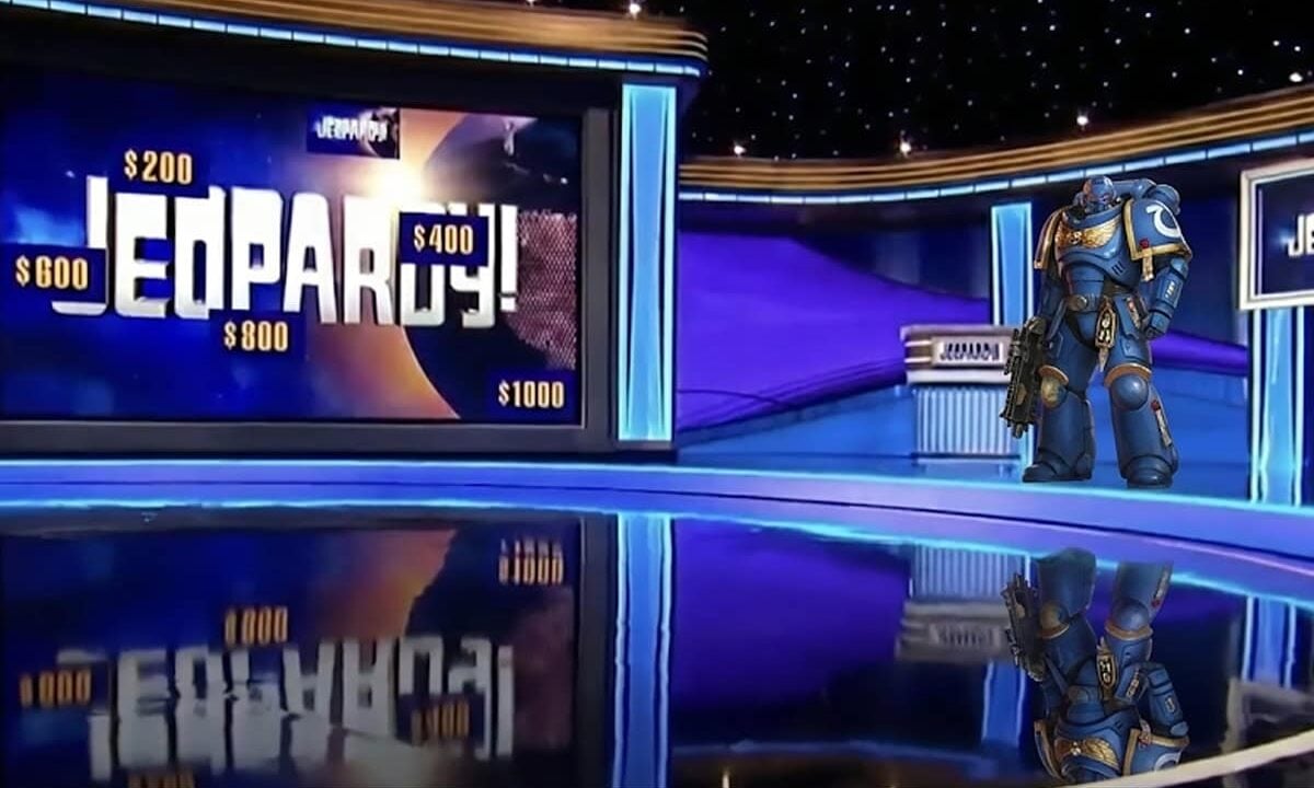 Space marine as a host on the set of game show jeapordy warhammer 40k goes mainstream