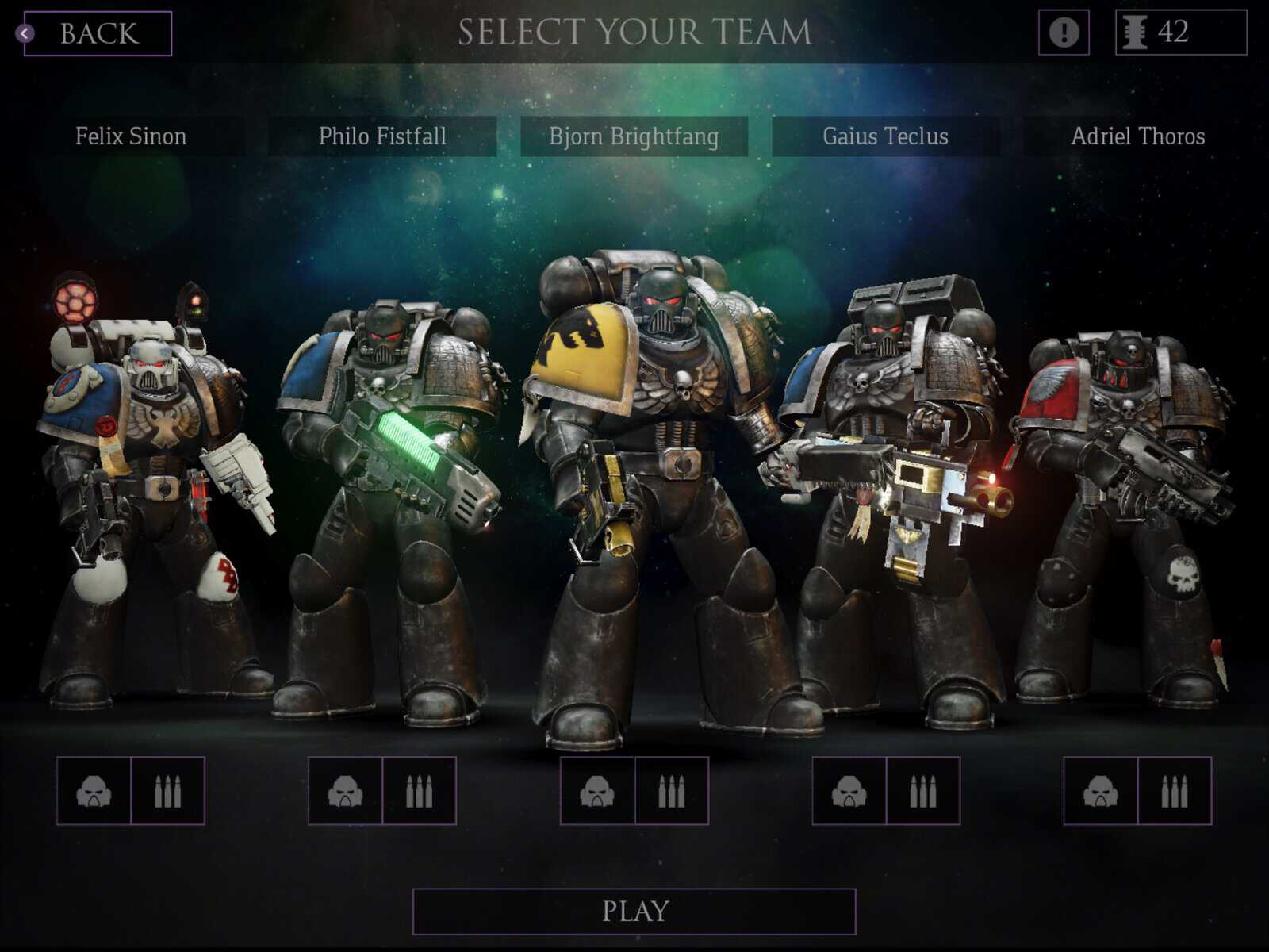 deathwatch video game character select screen