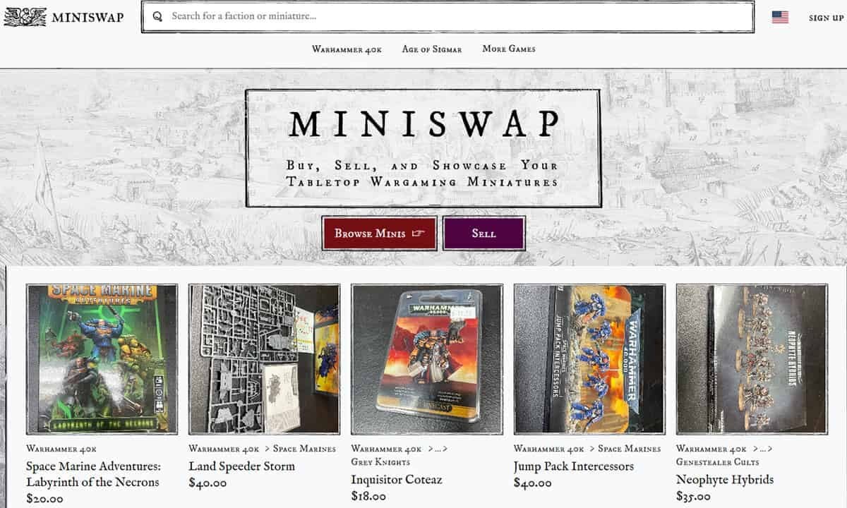 miniswap site image of warhammer 40k miniatures for sale marketplace used and new models