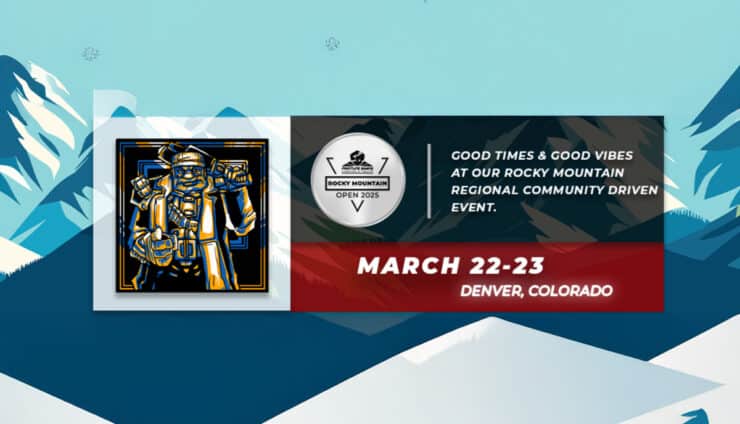 rocky mountain artwork with FLG RMO logo in foreground for warhammer 40k event tournament