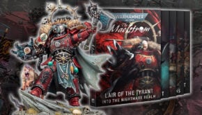 Huron blackheart painted miniature with axe in air product shot maelstrom lair of the tyrant