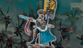 new aeldari corsairs preview reveal prince yriel model product shot with painted models in backgroud