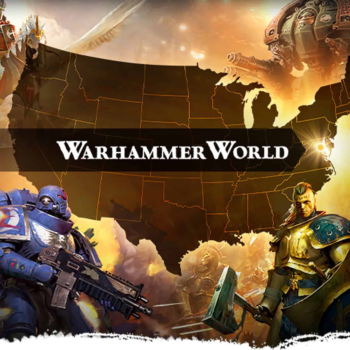 warhammer world usa warhammer characters around a map of america