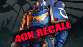 40k Recall space marine with red letters recall standin in front of galaxy