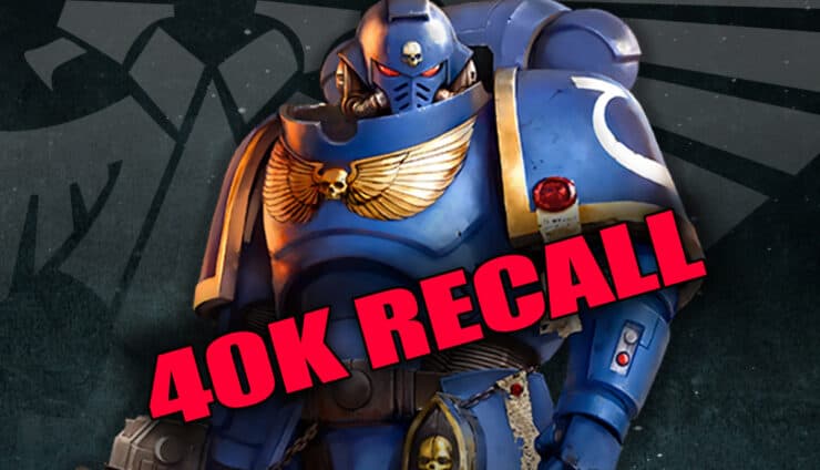 40k Recall space marine with red letters recall standin in front of galaxy