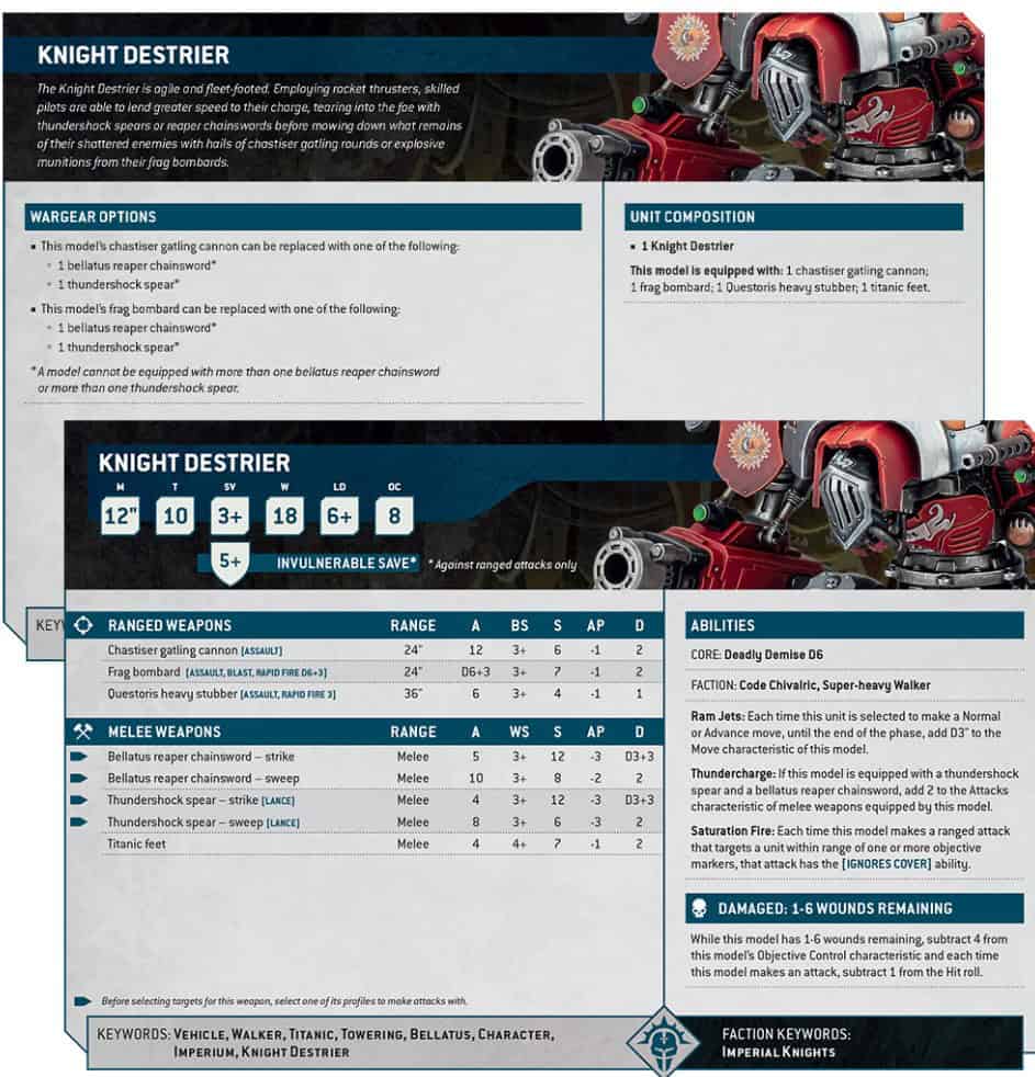 Knight Destrier Rules Datasheet