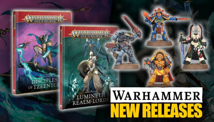 new disciples of tzeentch and lumineth realm-lords new release aos pre order battletome images with 40k space marine captains on MTO