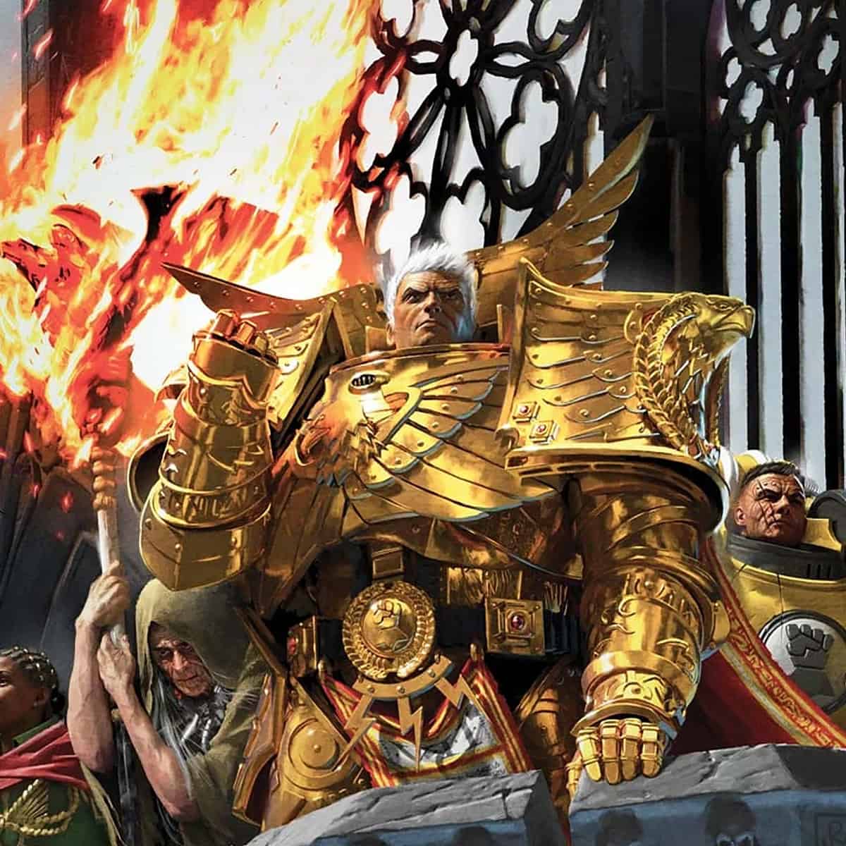 rogal dorn standing at imperial palace with clenched fist warhammer 40k