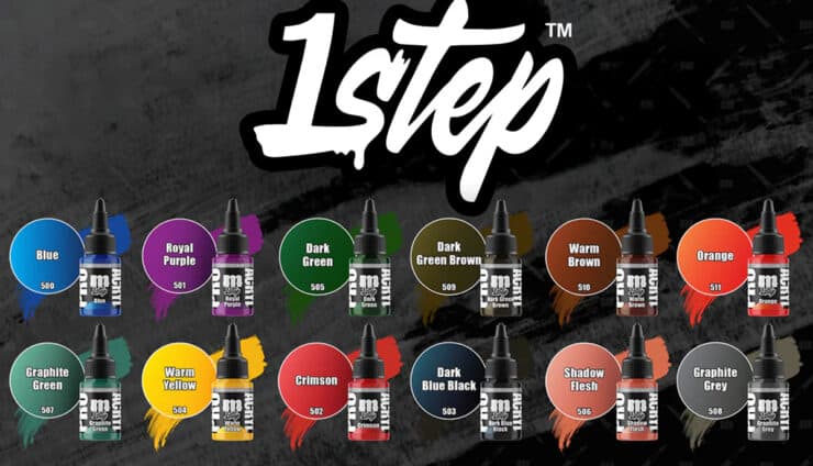 1-step pro acryl paint range product images monument hobbies