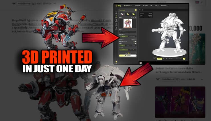 3d pirnted destrier games workshop and 3d models just one day text