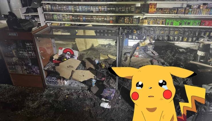 Game Store fire pokemon theft display cases burnt remains poke