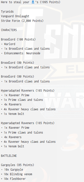 Levi Hummon Tyranids Tennessee Open army list page 1