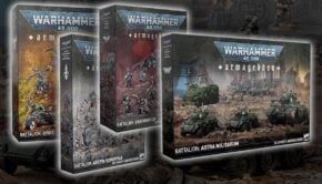 armageddon battatlions box images with painted models in background warhammer 40k