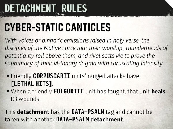 Luminen Auto-choir detachment rule and Fulgurite Electro-Priest healing datasheet card