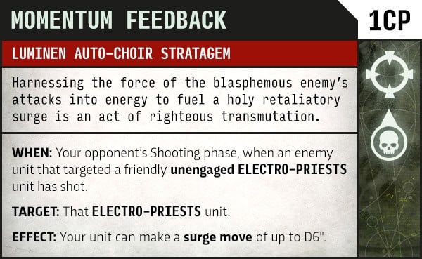 Momentum Feedback stratagem datasheet card for Luminen Auto-choir Electro-Priests