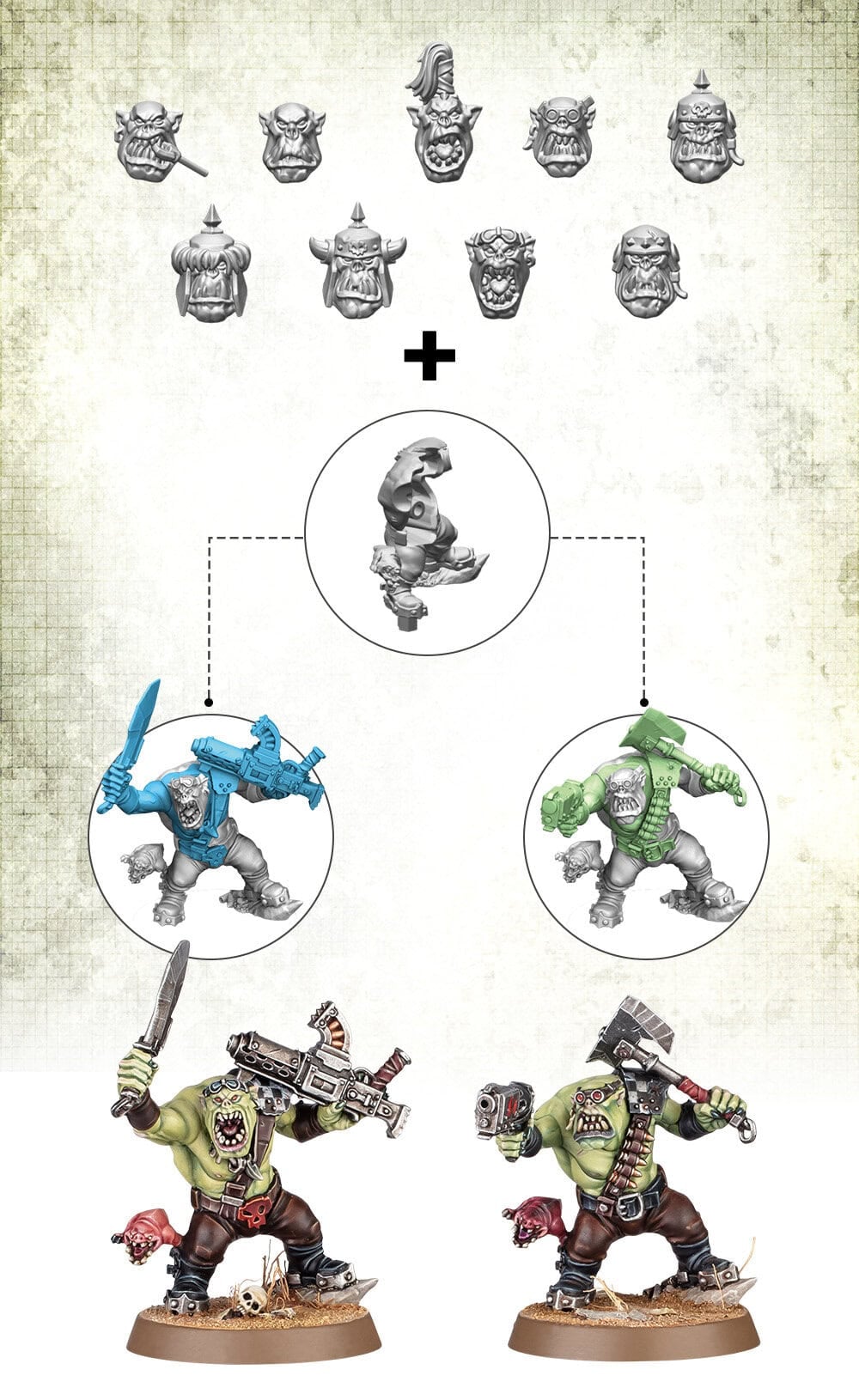 Customized new Ork Boyz with mixed arms and heads
