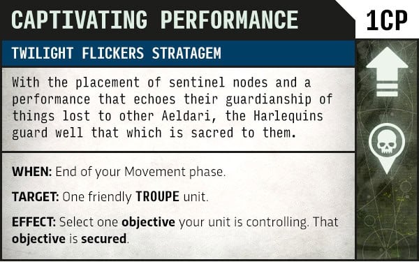 Captivating Performance objective rule for the Twilight Flickers Aeldari detachment