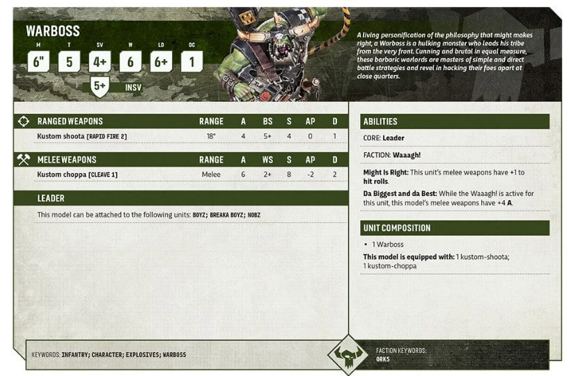Ork Warboss Datasheet Rules
